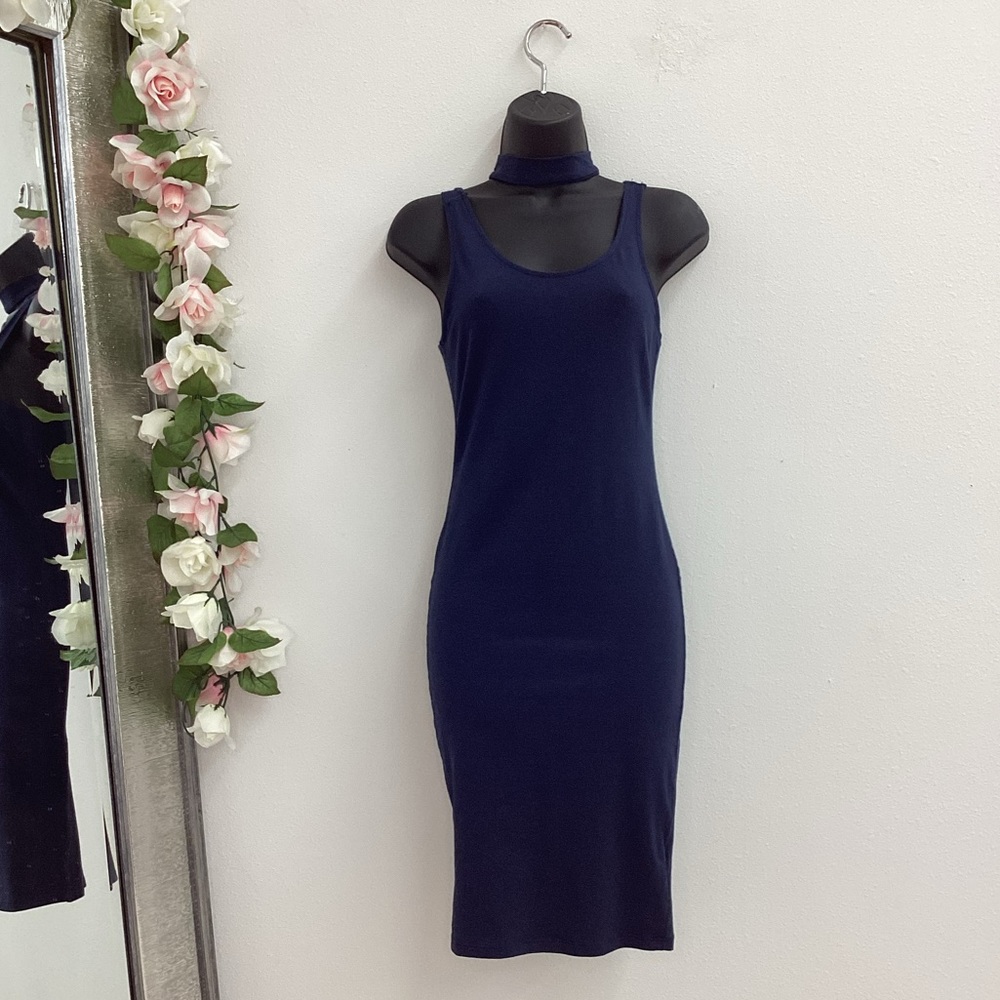 Dalia navy blue choker sleeveless mini bodycon dress
